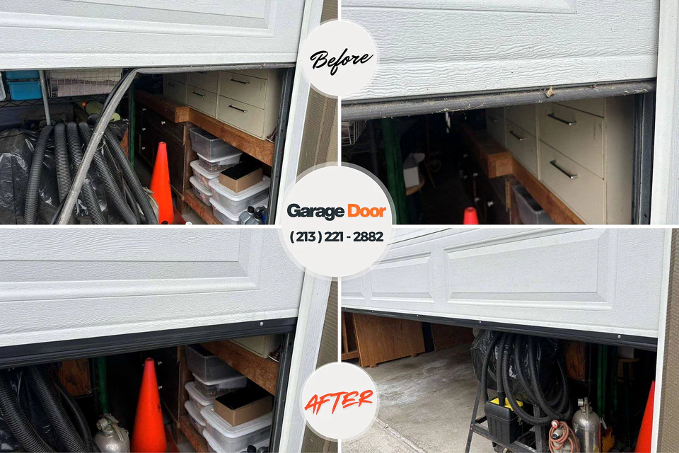 Before and after: garage door repair Fontana, CA